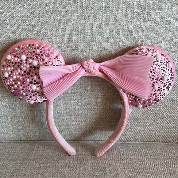 Disney x Baublebar Pink Rhinestone Pearl Pleated Bow Minnie Mouse Headband - Picture 10 of 10